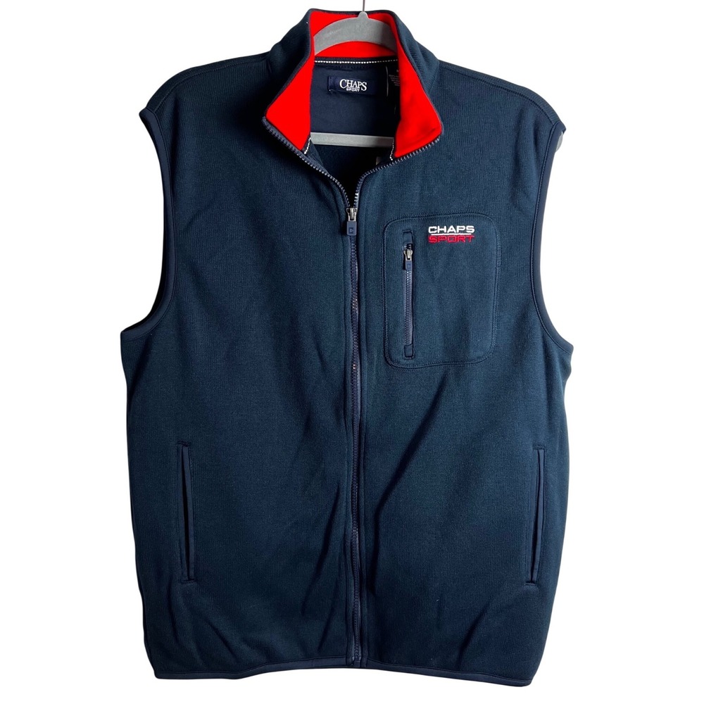 Chaps‎ Sport Navy Full Zip Vest Size Medium Sporty Golf Athleisure Casual NEW